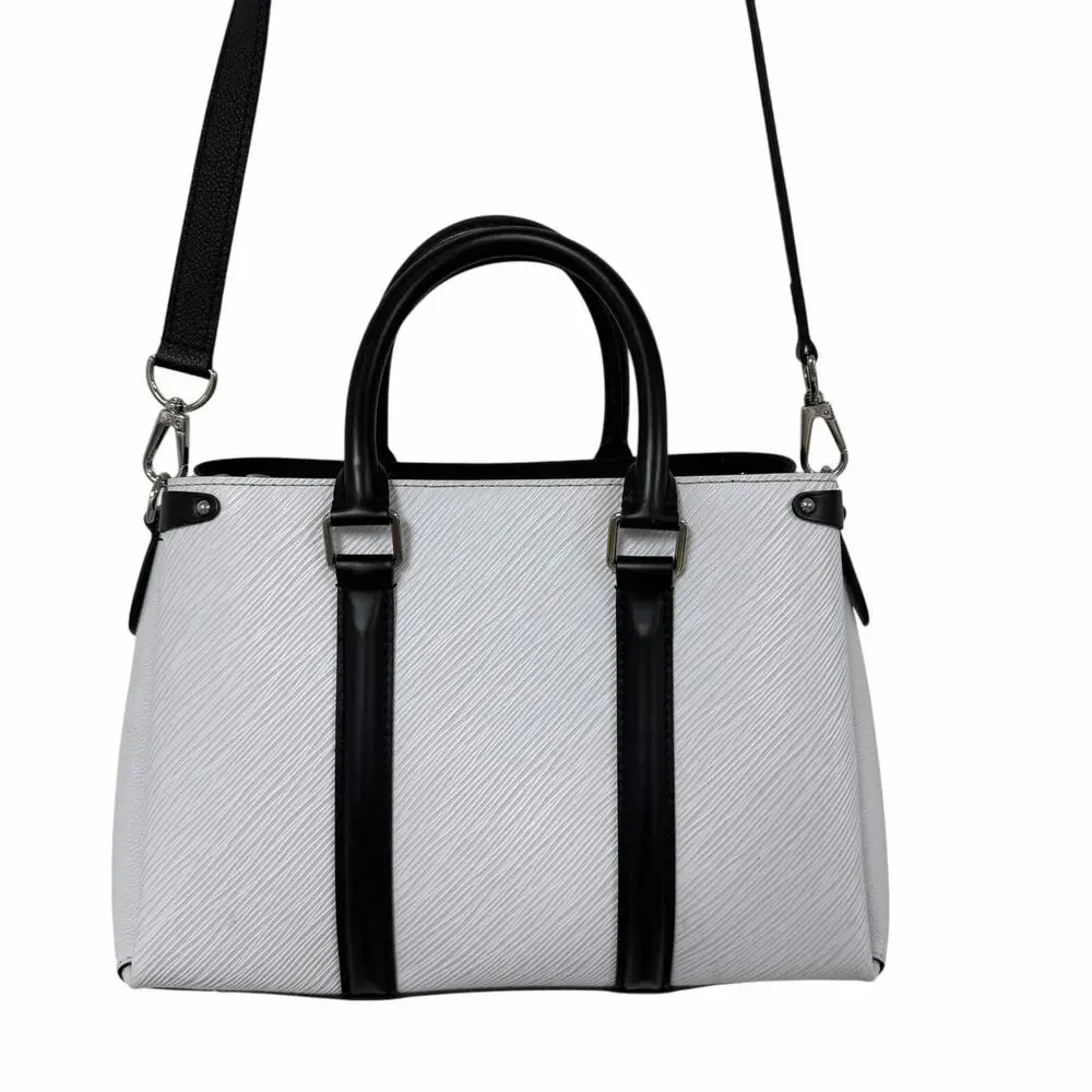 Louis Vuitton Soufflot Epi BB White Black Leather Two Way Handbag AS IS